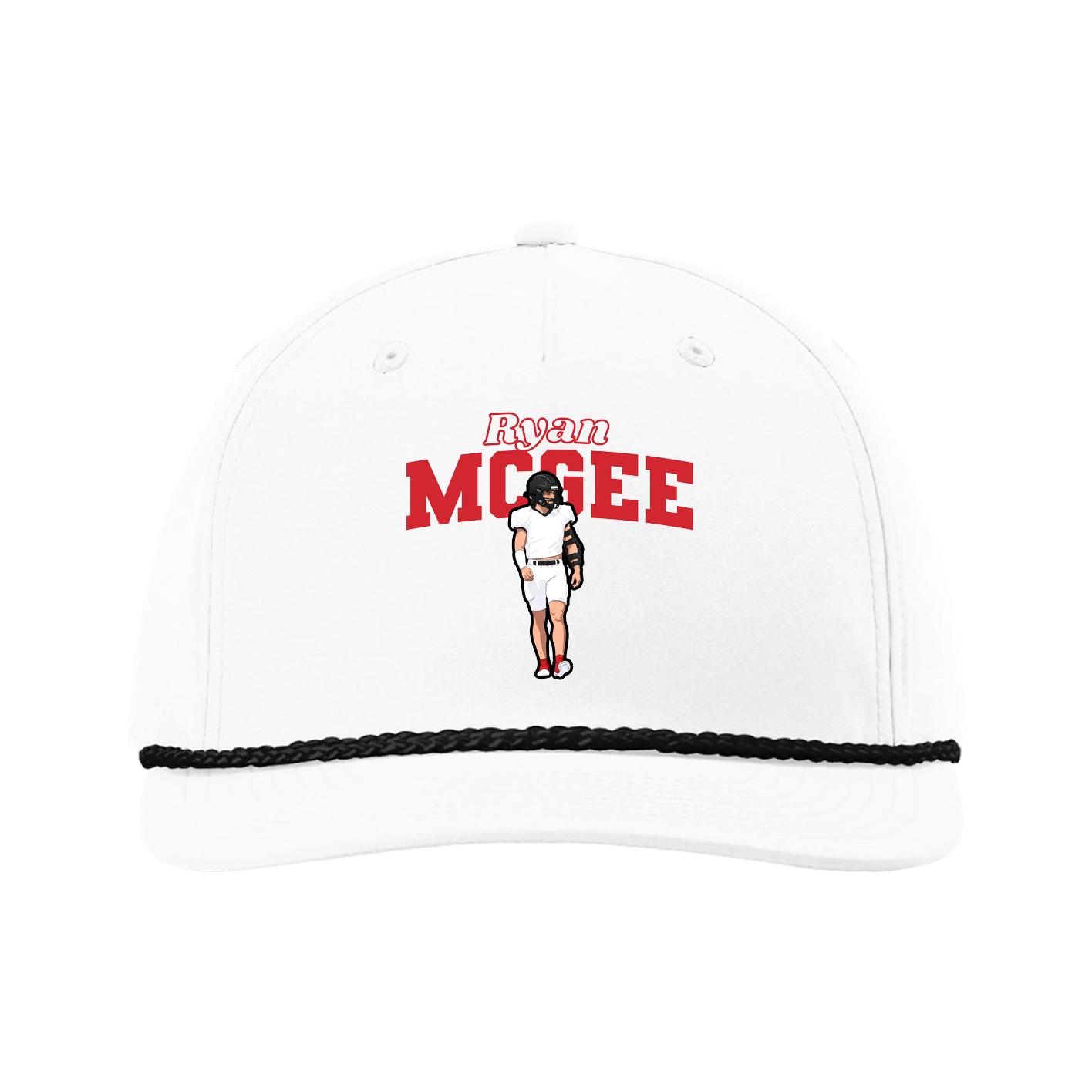 Five-Panel Classic Rope Cap — Name Arch in White
