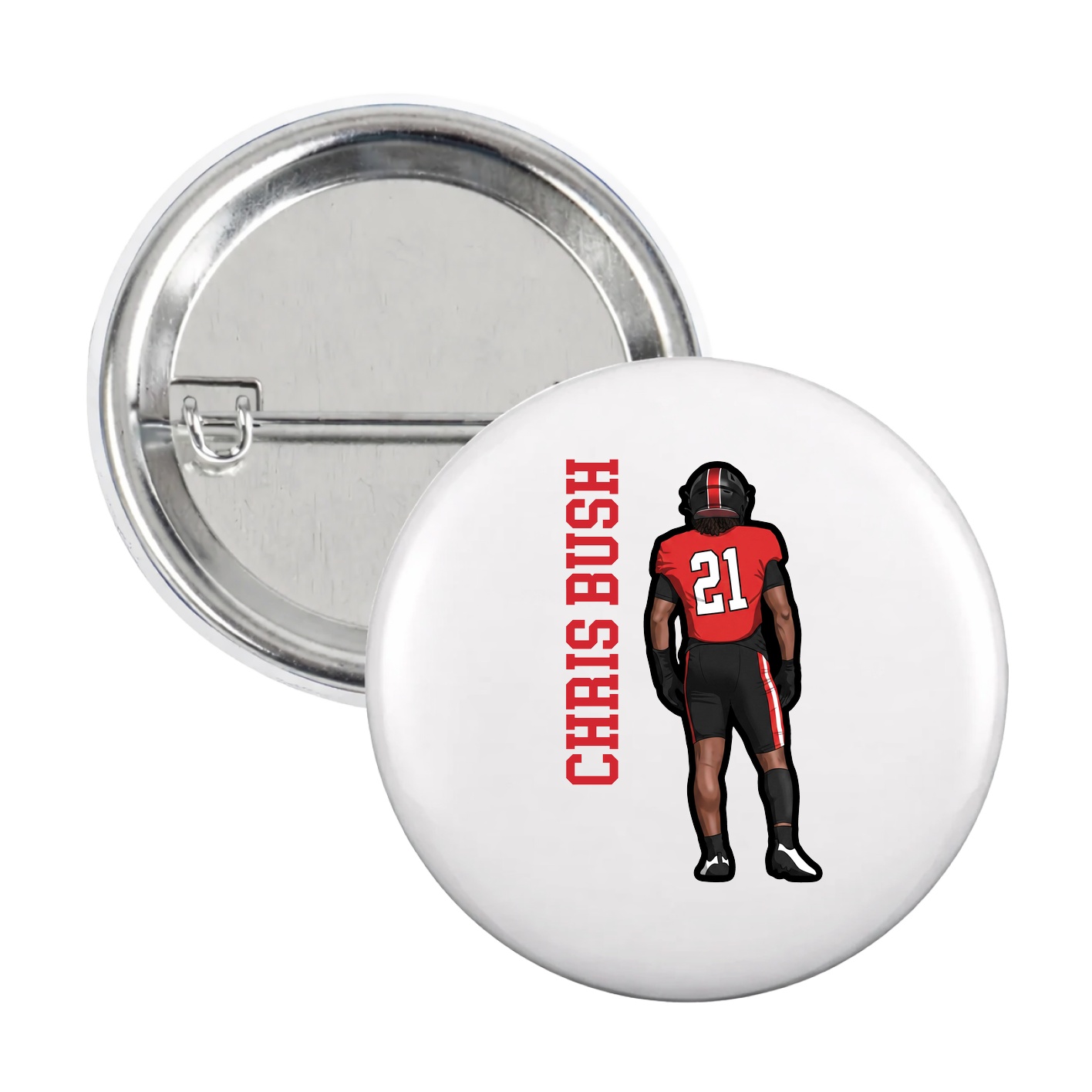 Game Day Button — Name Vertical in White