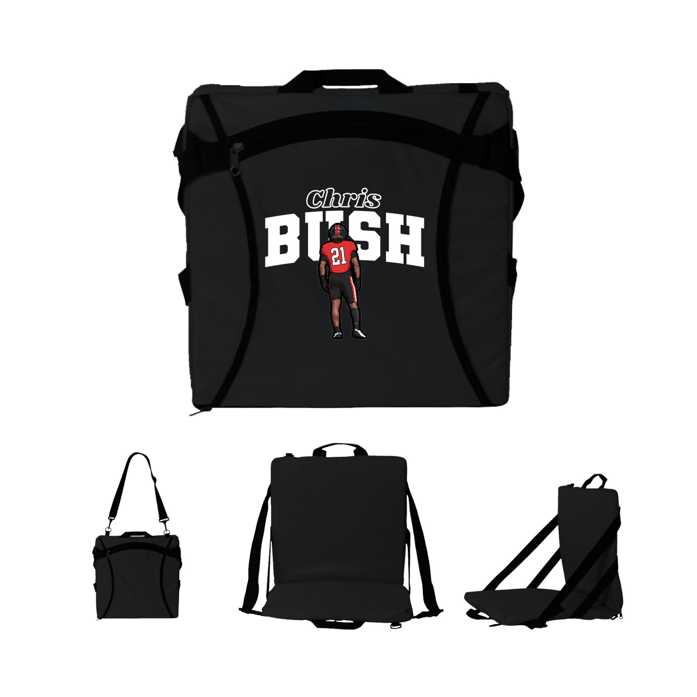 Folding Stadium Seat — Name Arch in Black