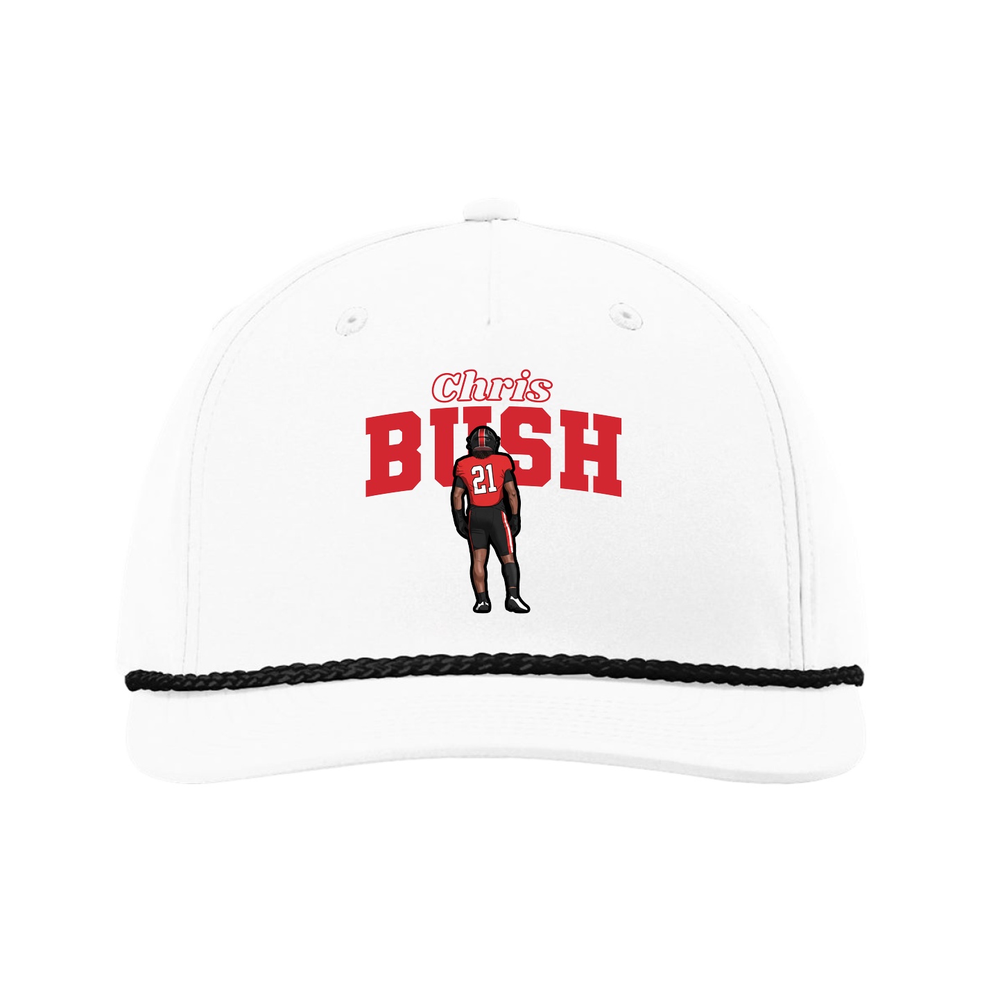Five-Panel Classic Rope Cap — Name Arch in White