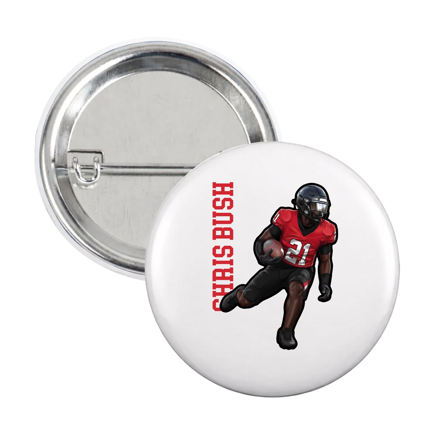 Game Day Button — Name Vertical in White
