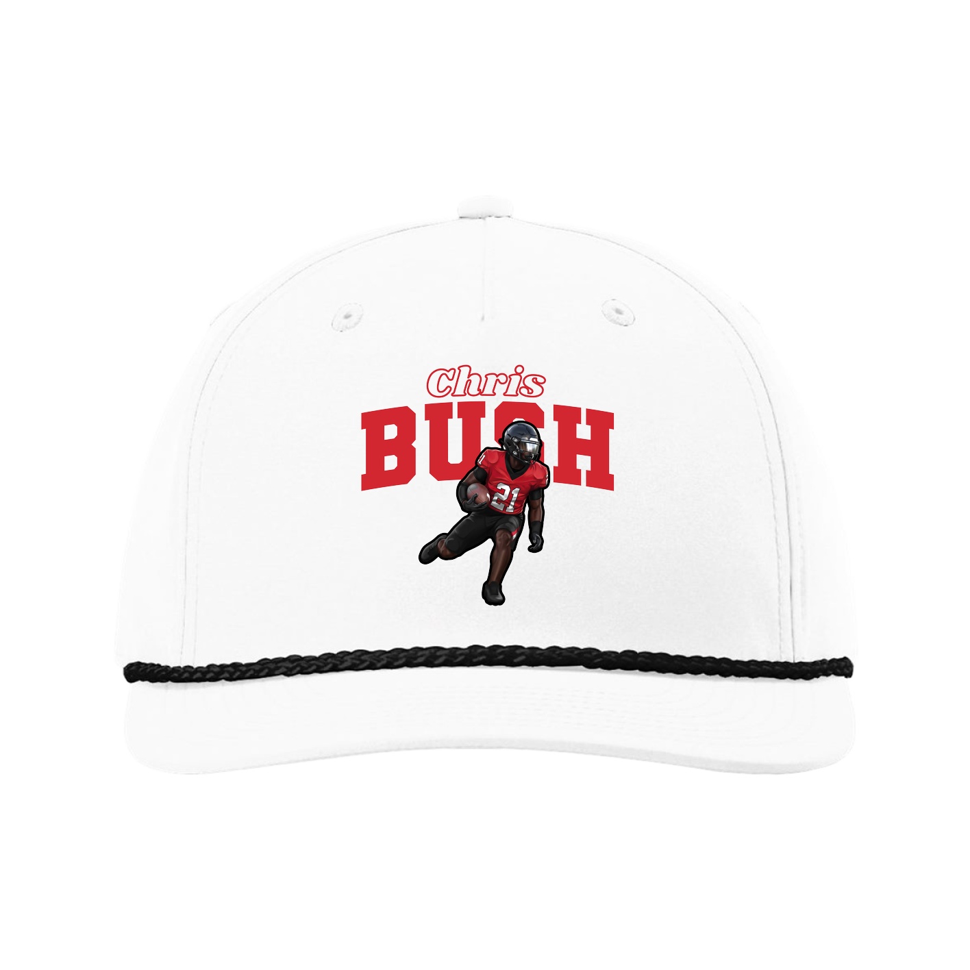 Five-Panel Classic Rope Cap — Name Arch in White
