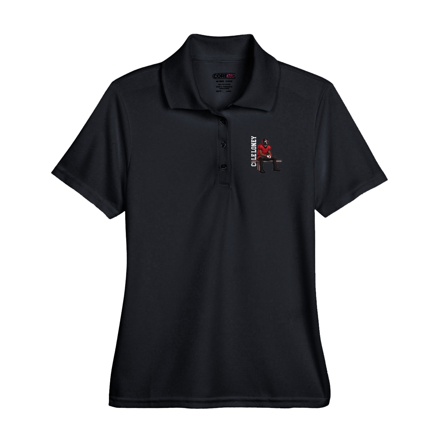 Performance Polo — Name Vertical in Black