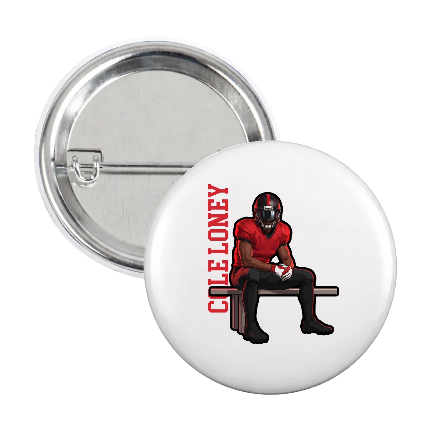 Game Day Button — Name Vertical in White