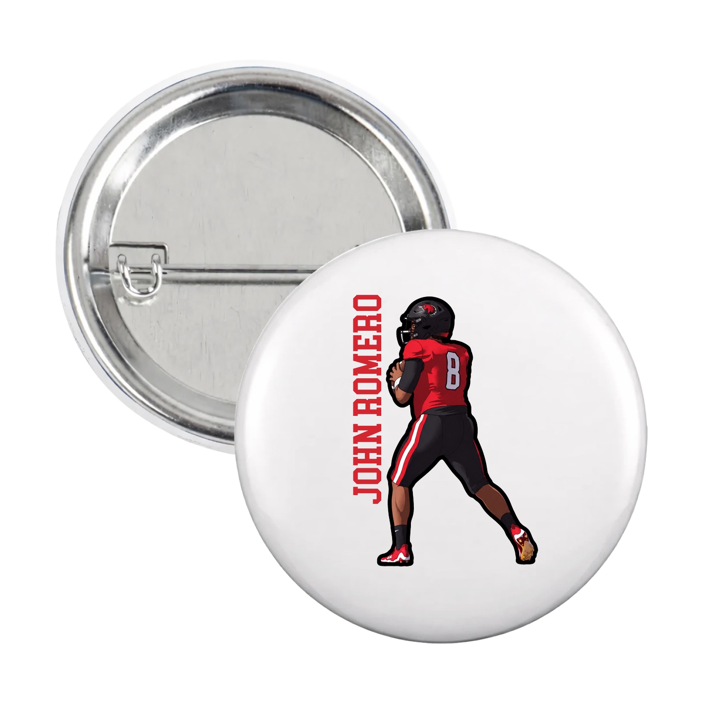 Game Day Button — Name Vertical in White