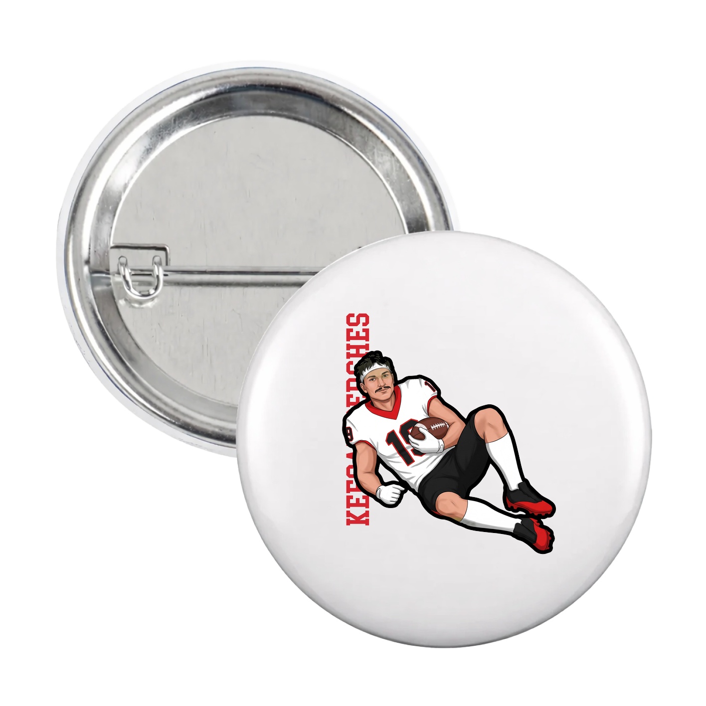 Game Day Button — Name Vertical in White