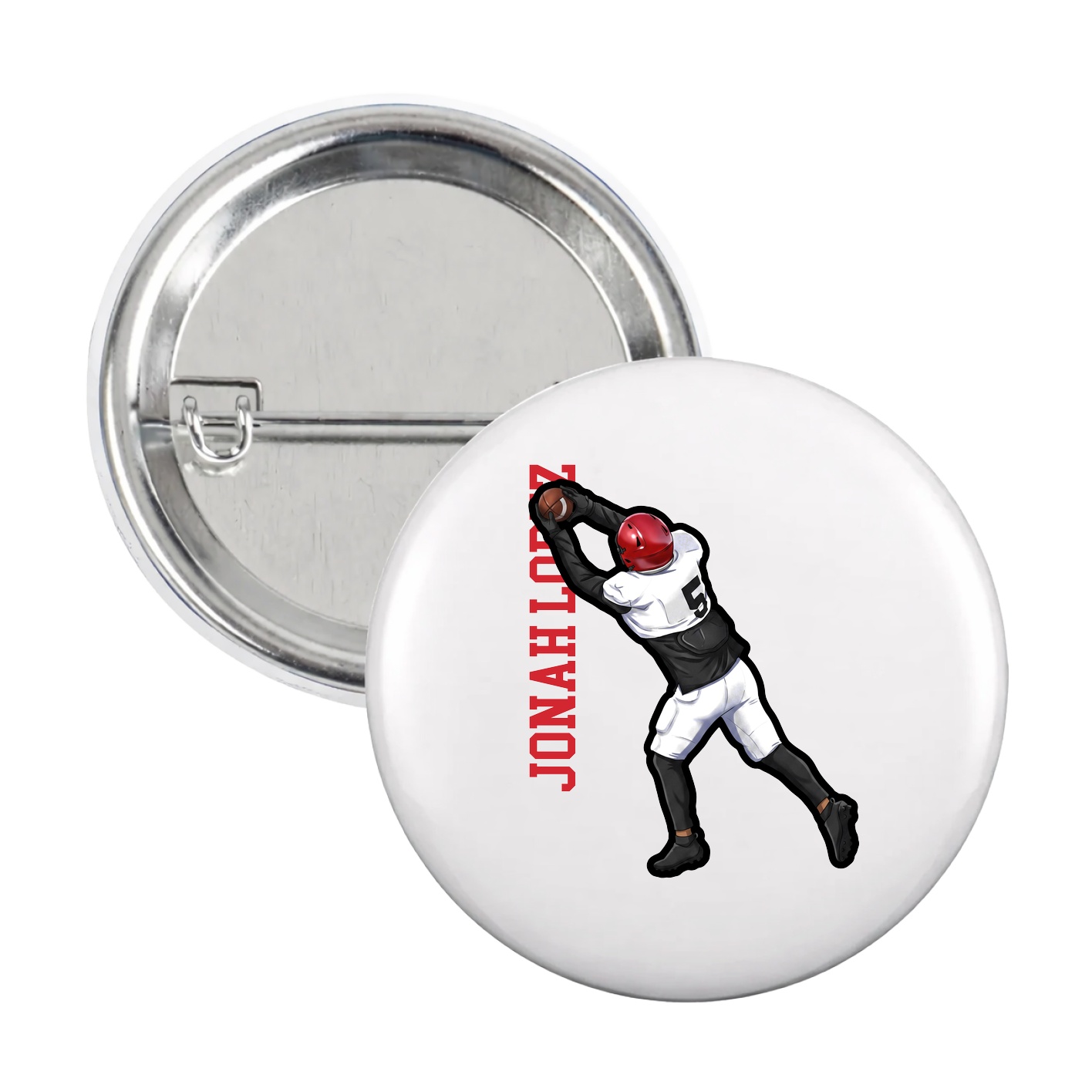 Game Day Button — Name Vertical in White