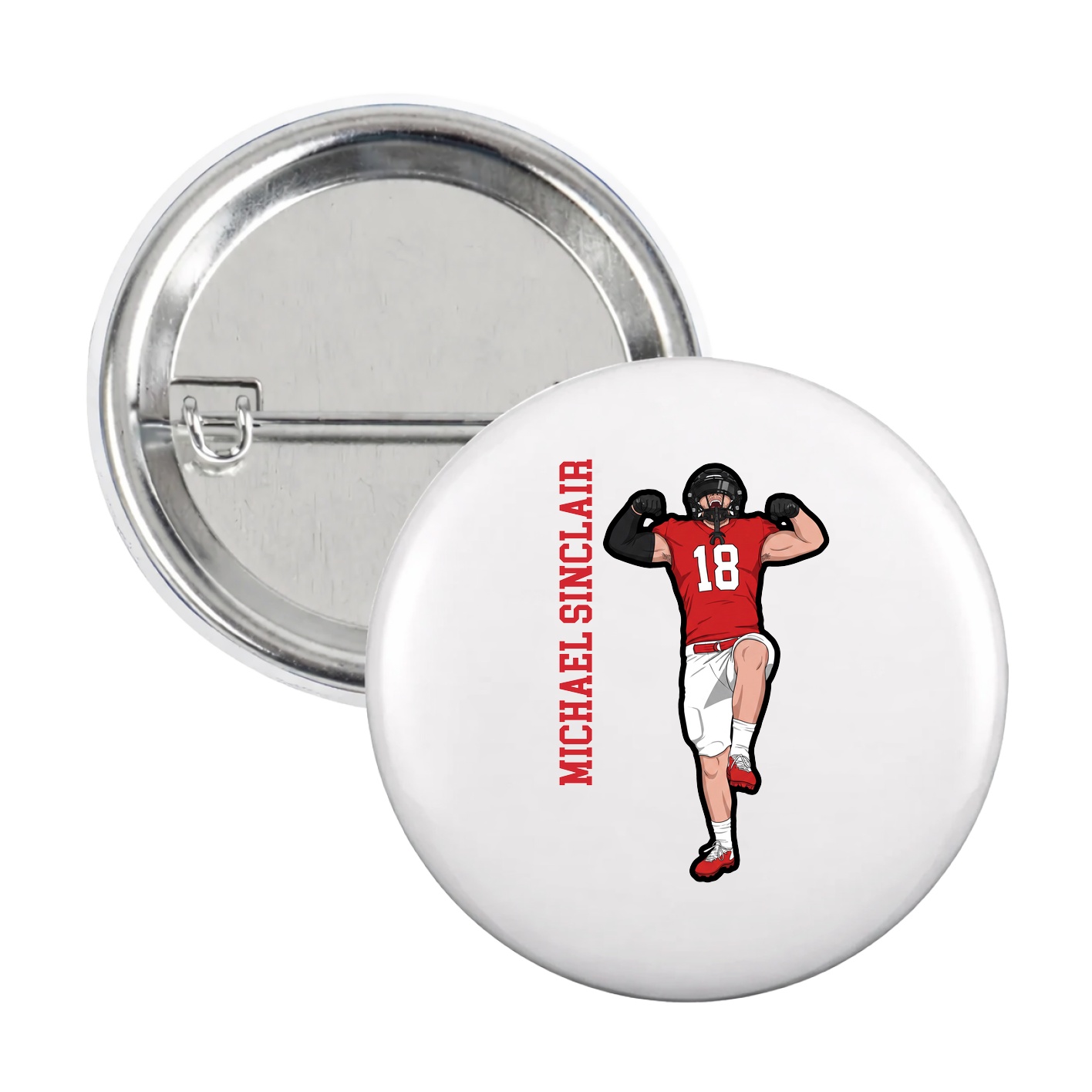 Game Day Button — Name Vertical in White