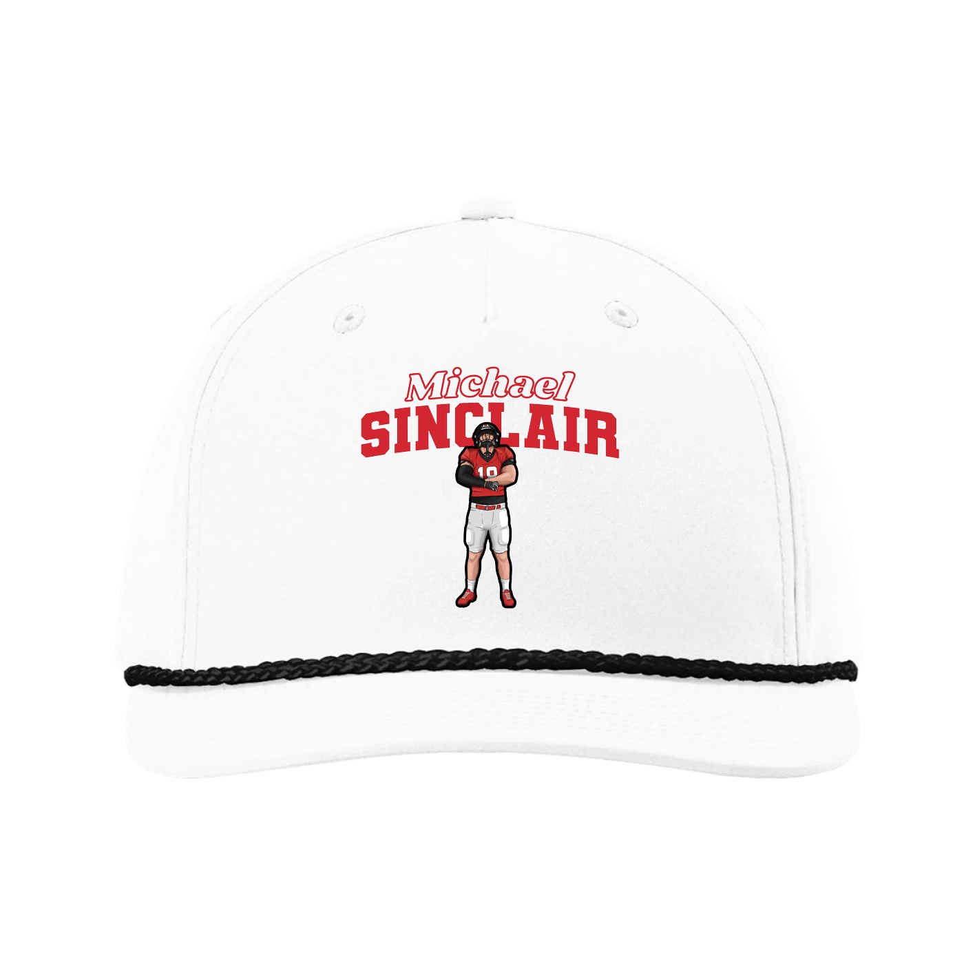 Five-Panel Classic Rope Cap — Name Arch in White