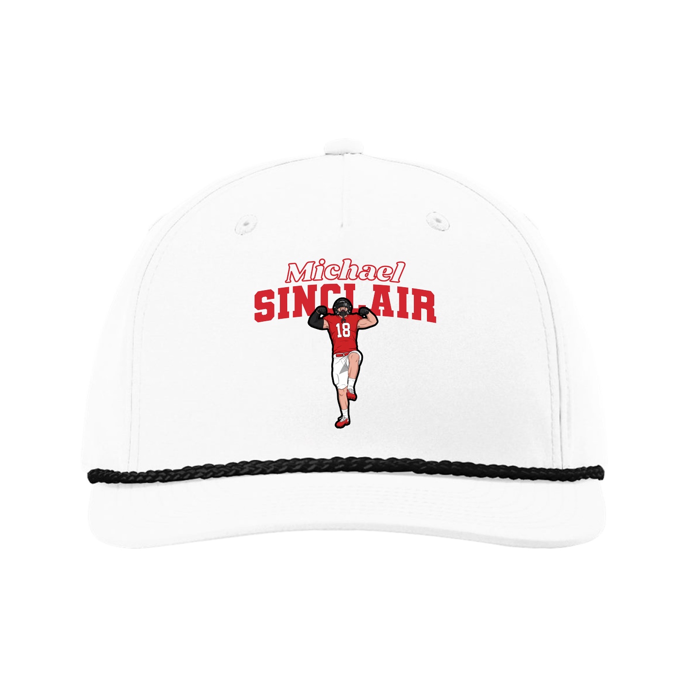Five-Panel Classic Rope Cap — Name Arch in White