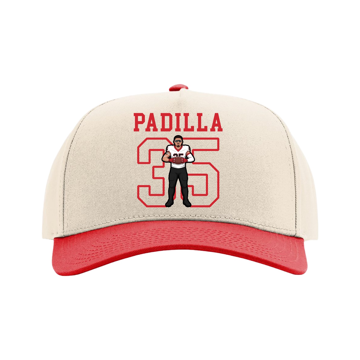 Full Fabric Five-Panel Champ Cap — Shirsey in Cream/Red