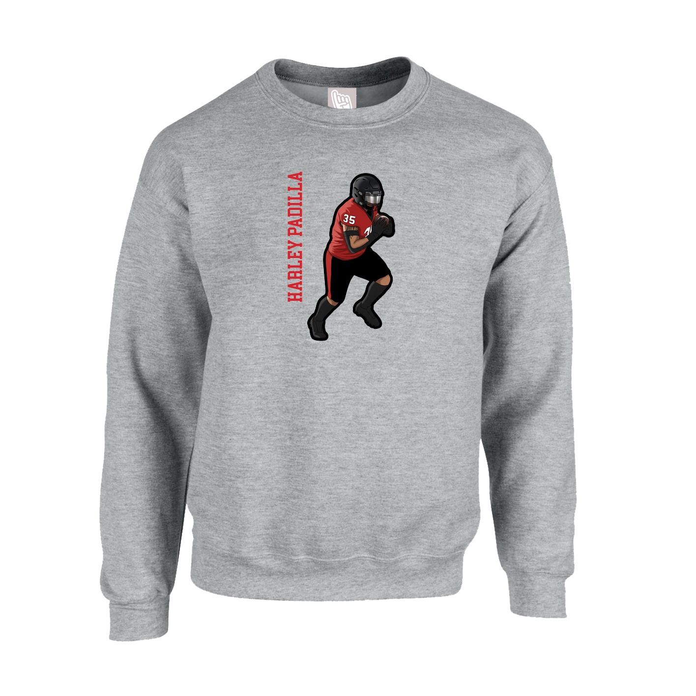 Fleece Crew — Name Vertical in Grey