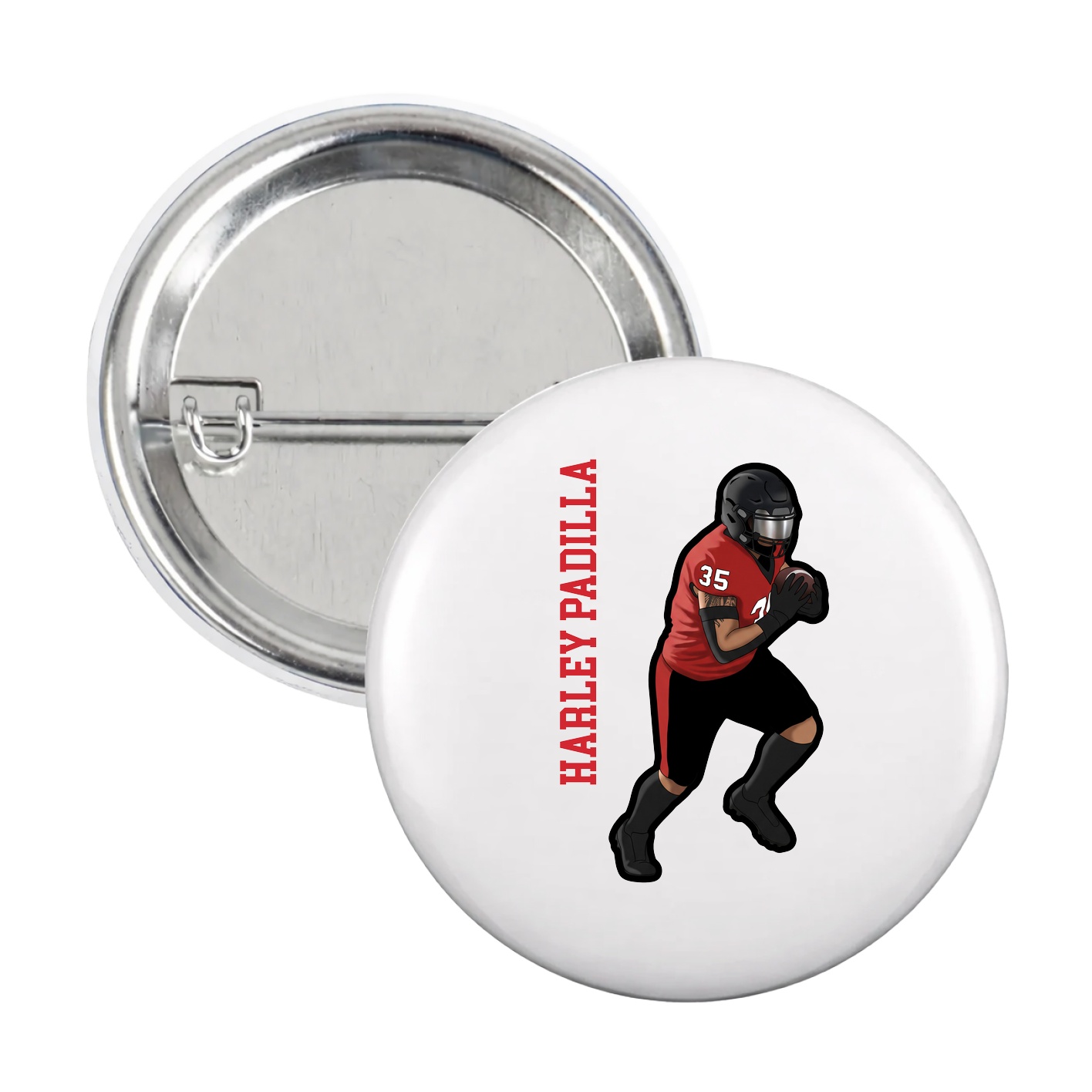 Game Day Button — Name Vertical in White