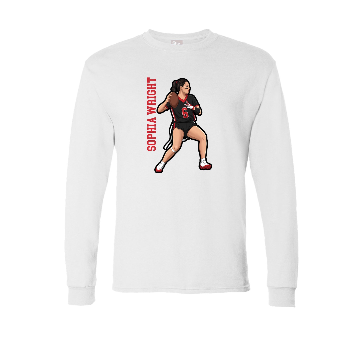 Long Sleeve Tee — Name Vertical in White
