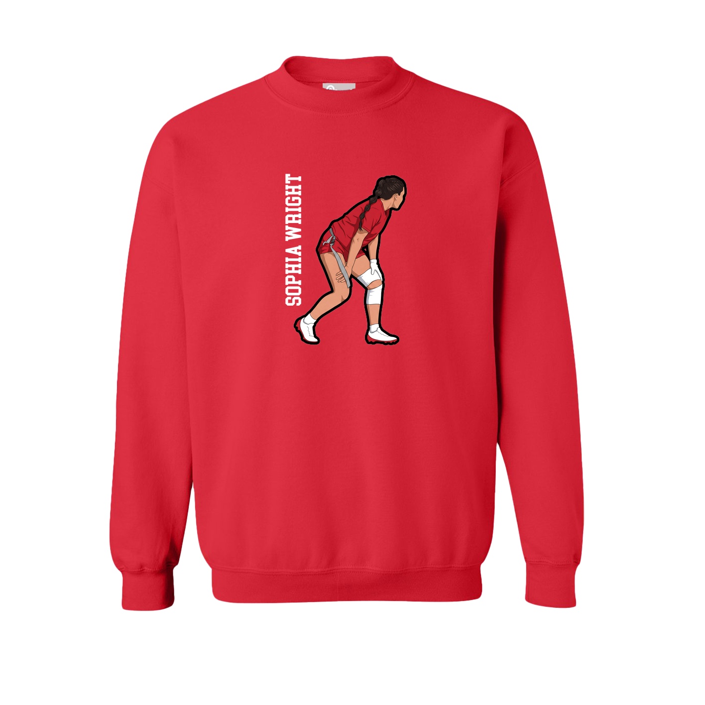 Fleece Crew — Name Vertical in Red