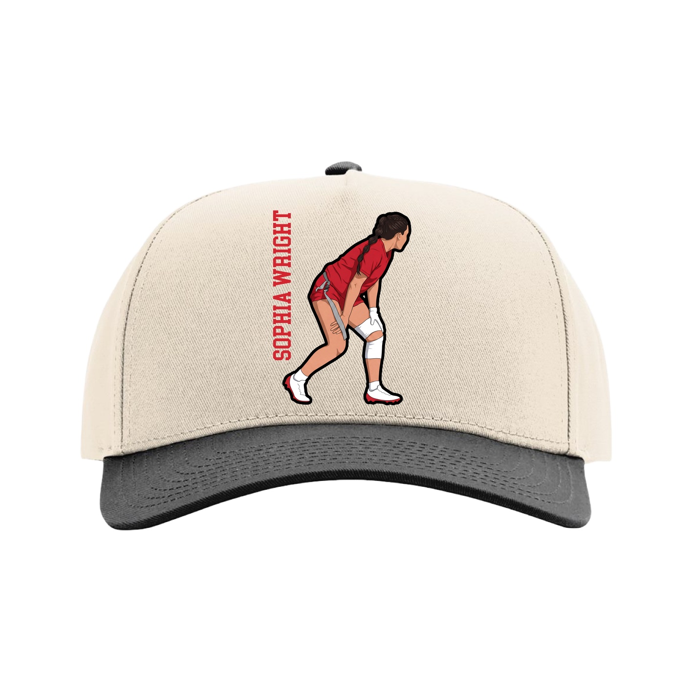 Full Fabric Five-Panel Champ Cap — Name Vertical in Cream/Black