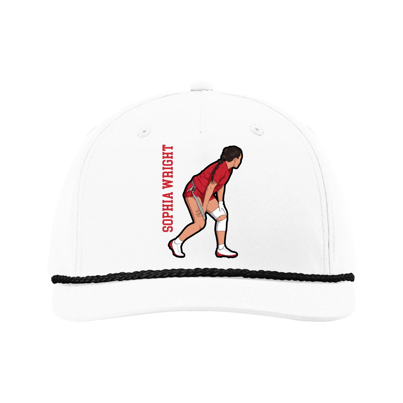 Five-Panel Classic Rope Cap — Name Vertical in White