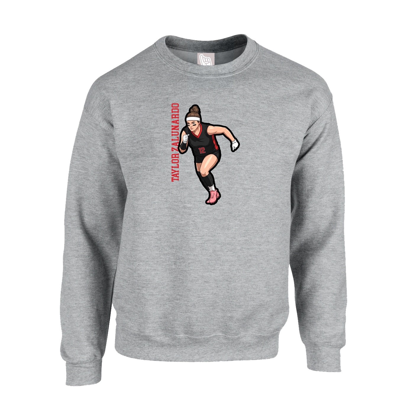 Fleece Crew — Name Vertical in Grey