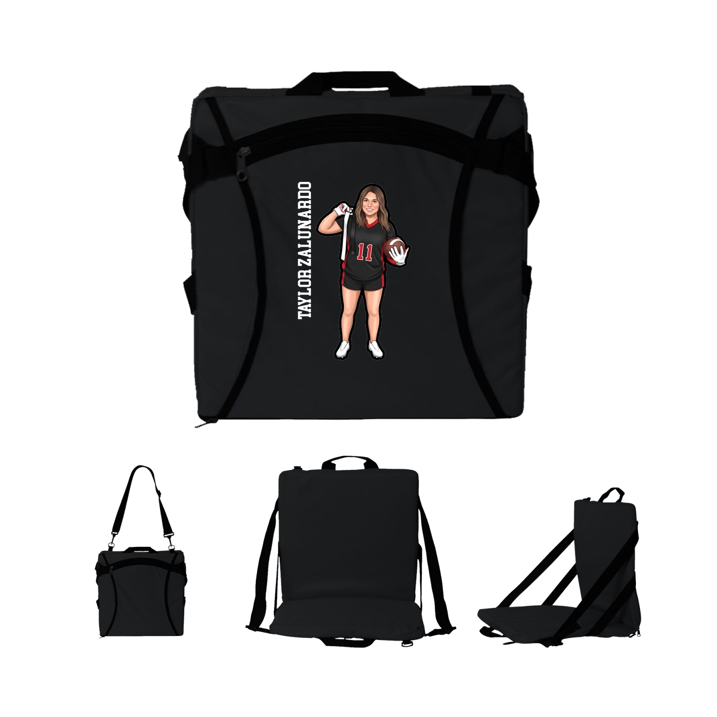 Folding Stadium Seat — Name Vertical in Black