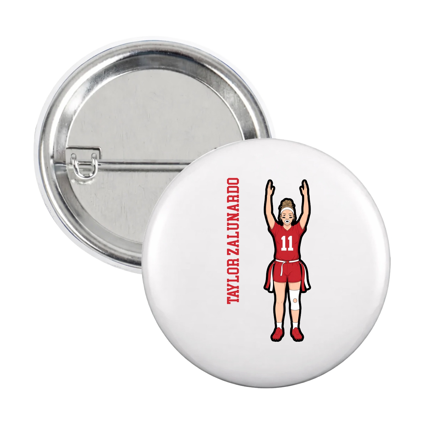 Game Day Button — Name Vertical in White