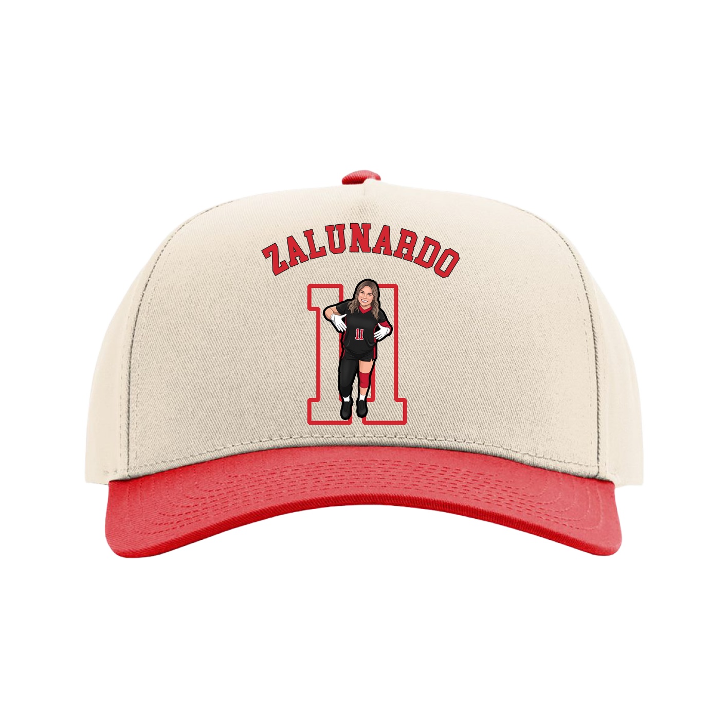 Full Fabric Five-Panel Champ Cap — Shirsey Arch in Cream/Red