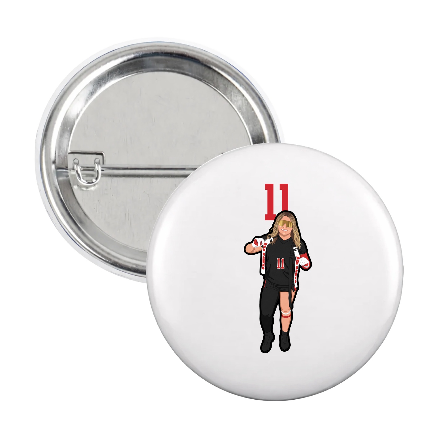 Game Day Button — Number Top in White