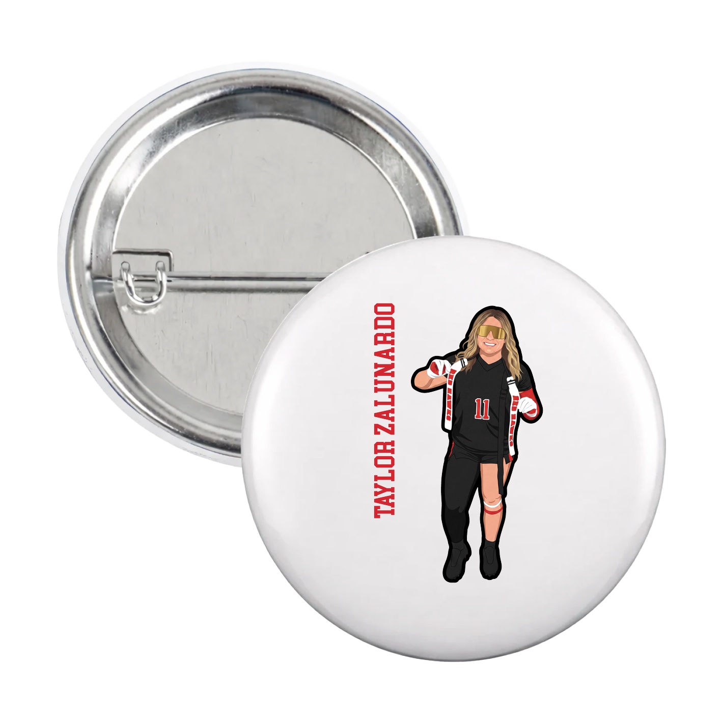Game Day Button — Name Vertical in White