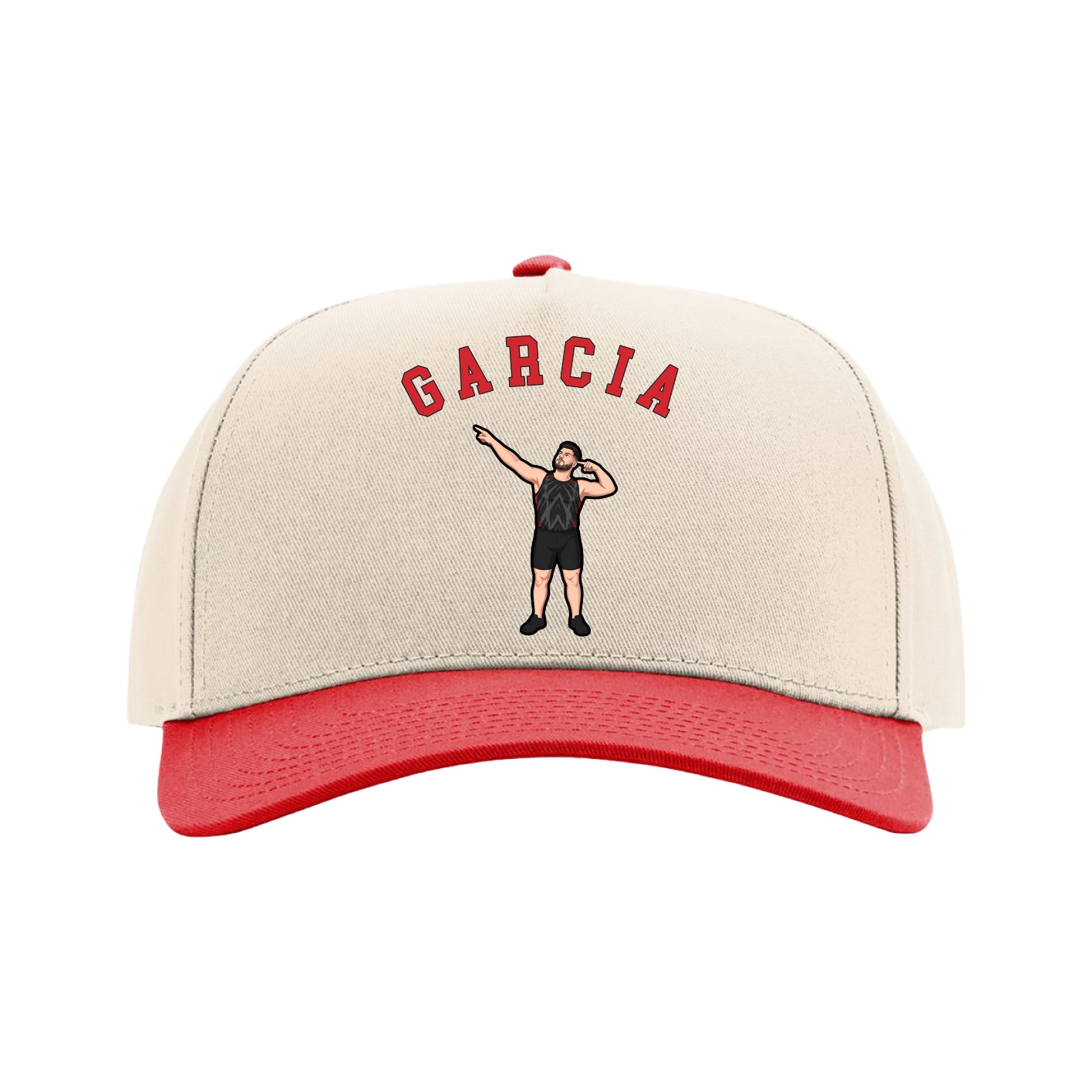 Full Fabric Five-Panel Champ Cap — Shirsey Arch in Cream/Red