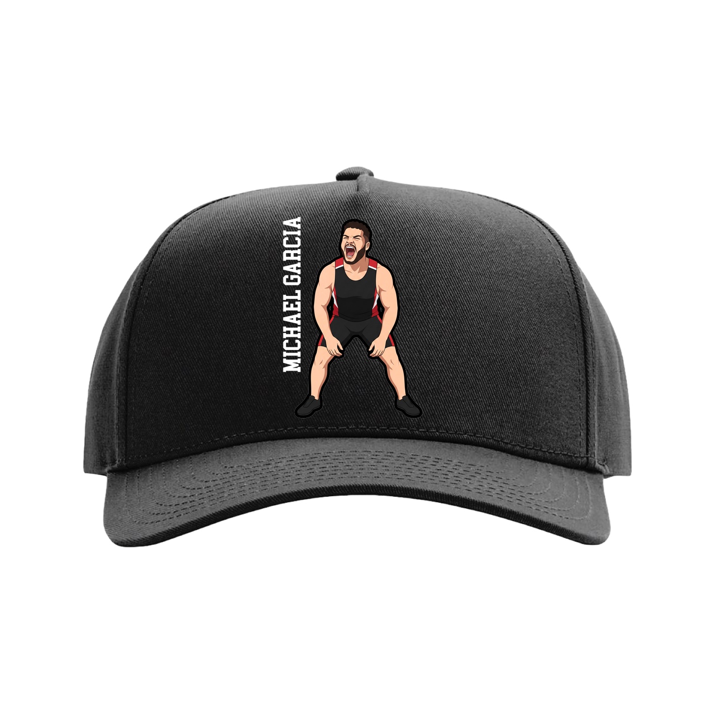Full Fabric Five-Panel Champ Cap — Name Vertical in Black