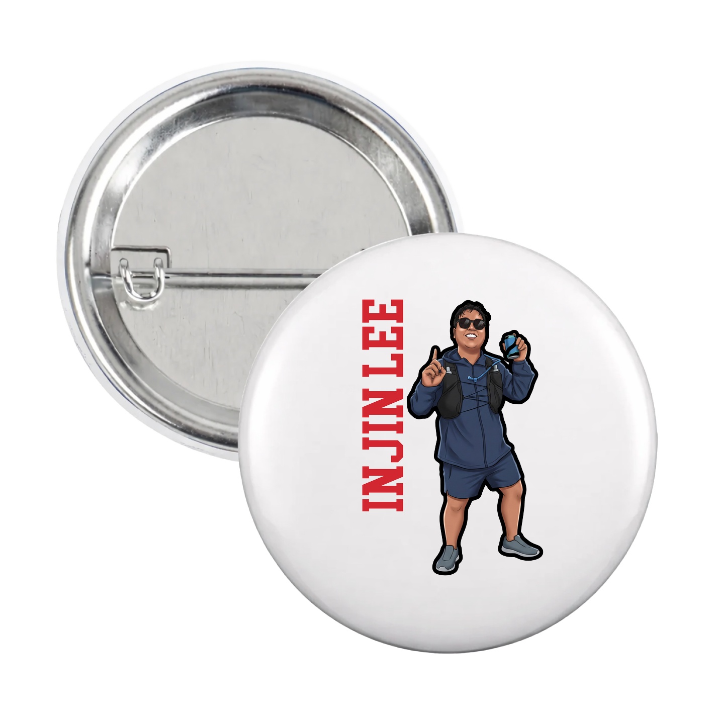 Game Day Button — Name Vertical in White