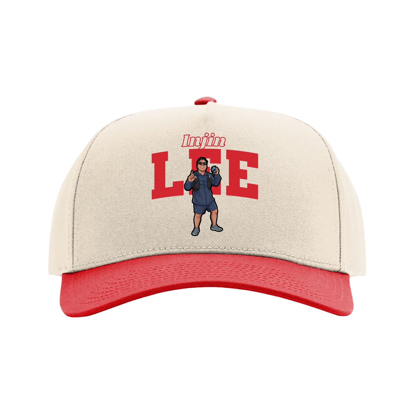 Full Fabric Five-Panel Champ Cap — Name Arch in Cream/Red