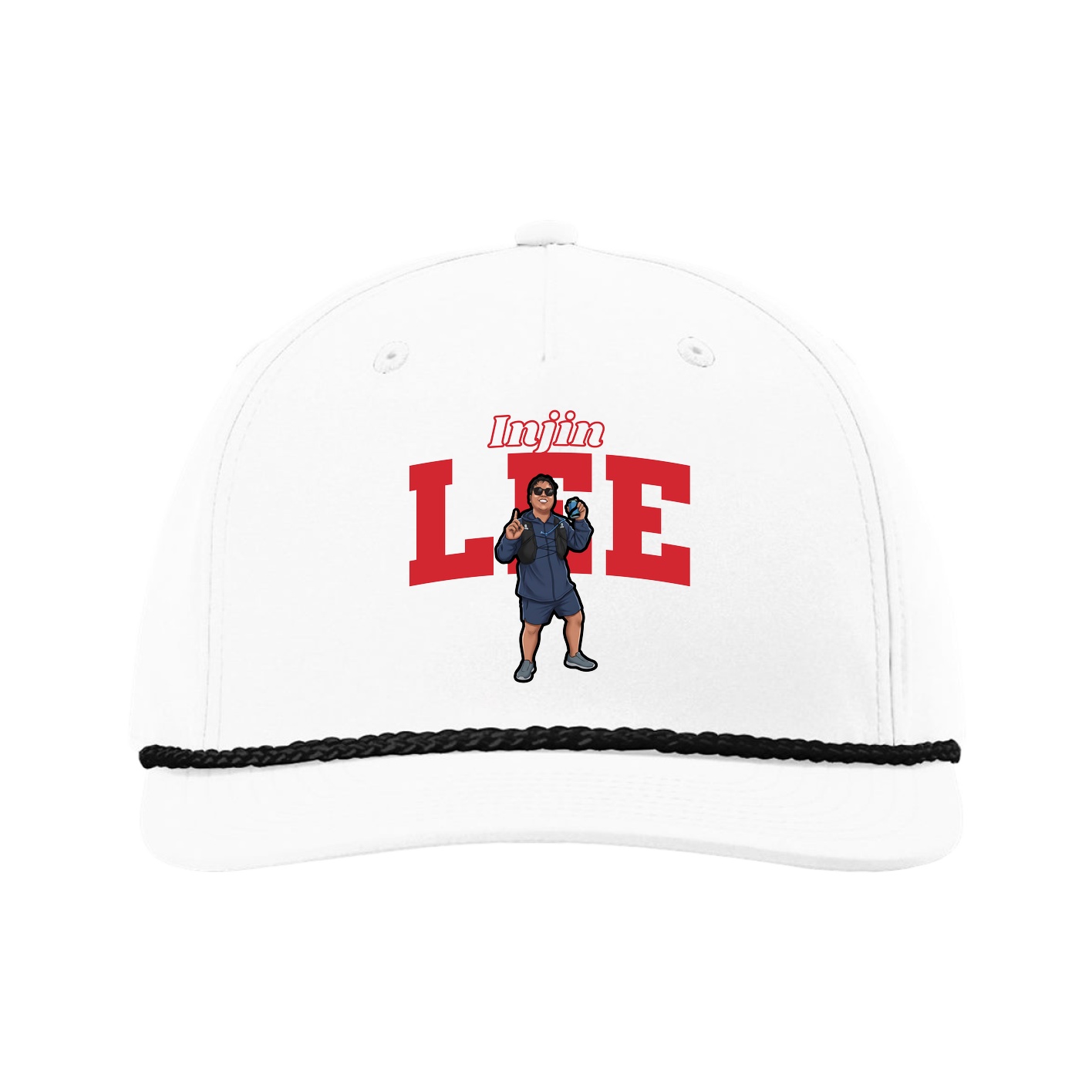 Five-Panel Classic Rope Cap — Name Arch in White