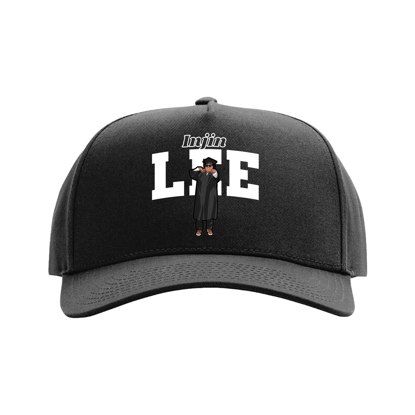 Full Fabric Five-Panel Champ Cap — Name Arch in Black