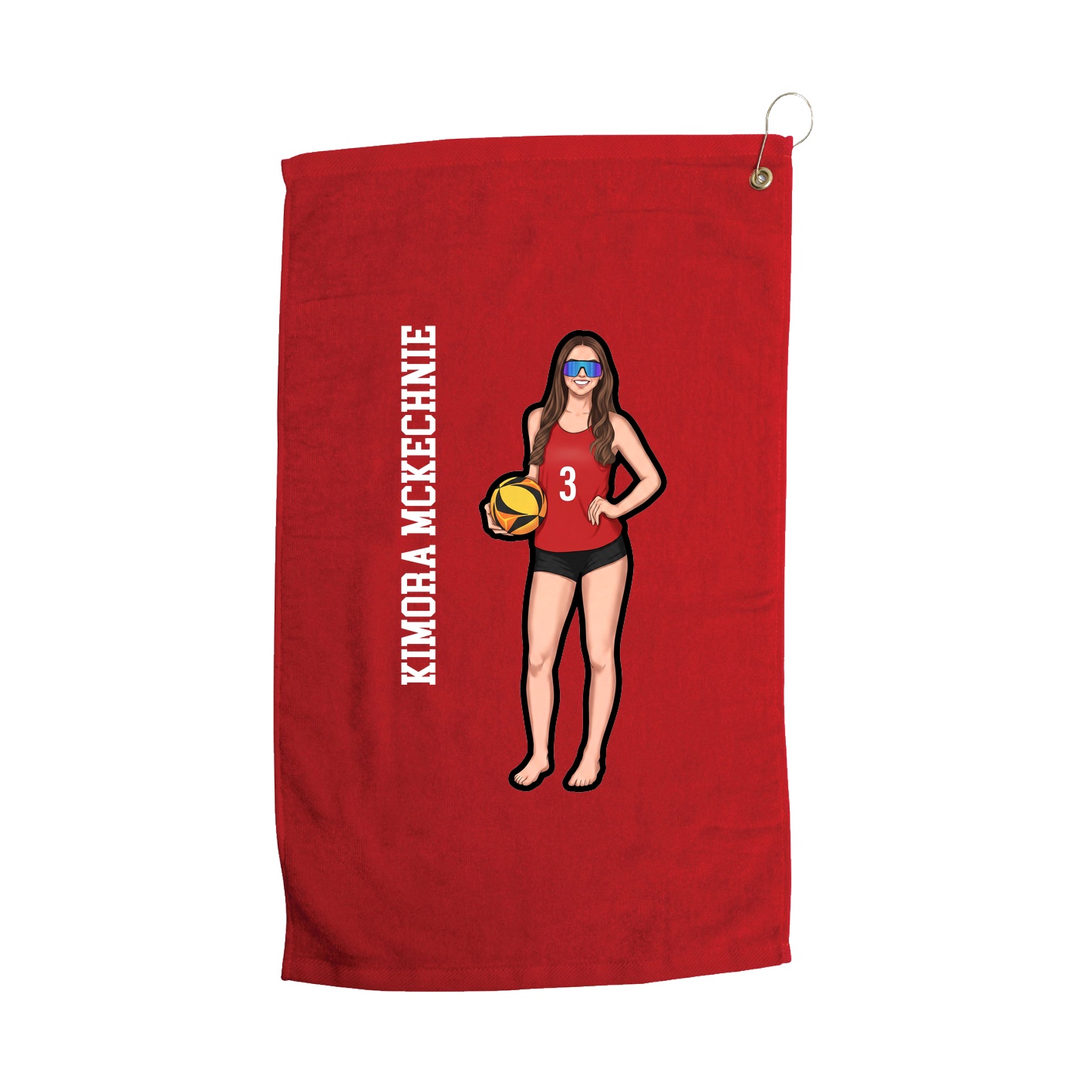 Golf Towel — Name Vertical in Red