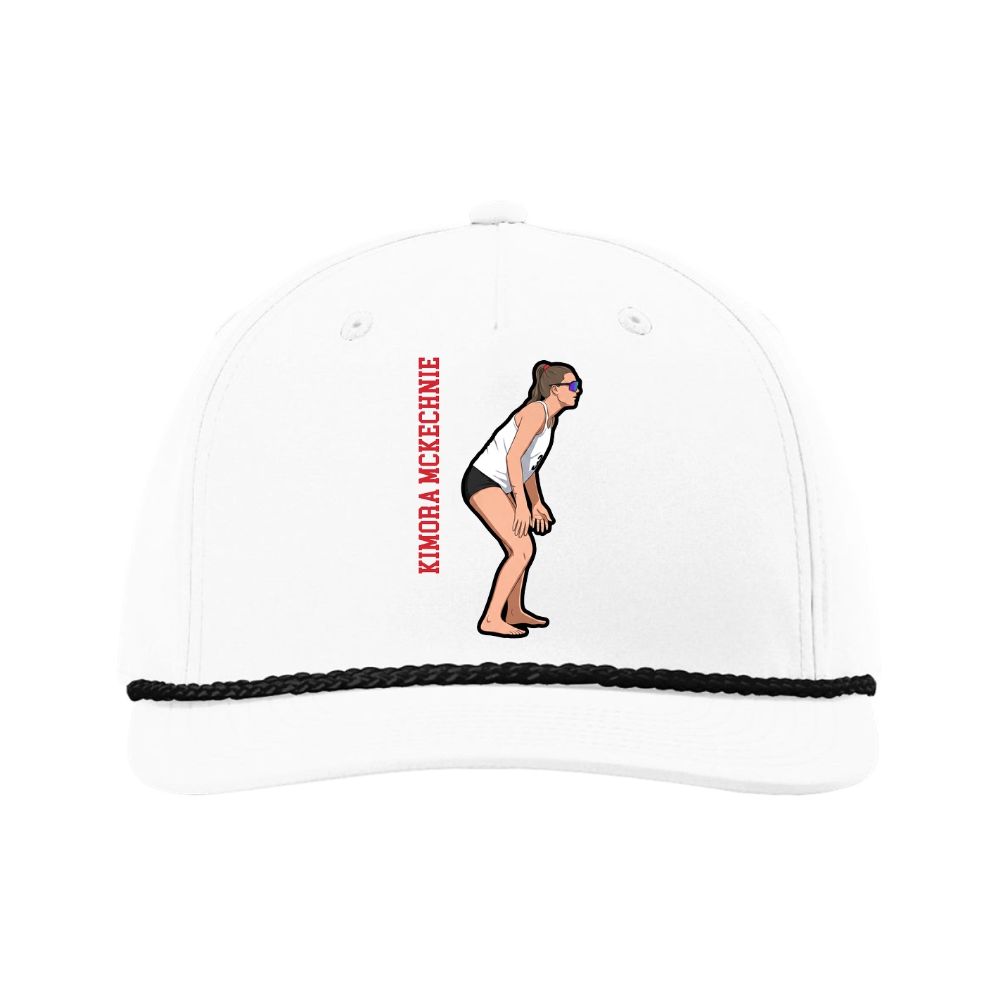 Five-Panel Classic Rope Cap — Name Vertical in White