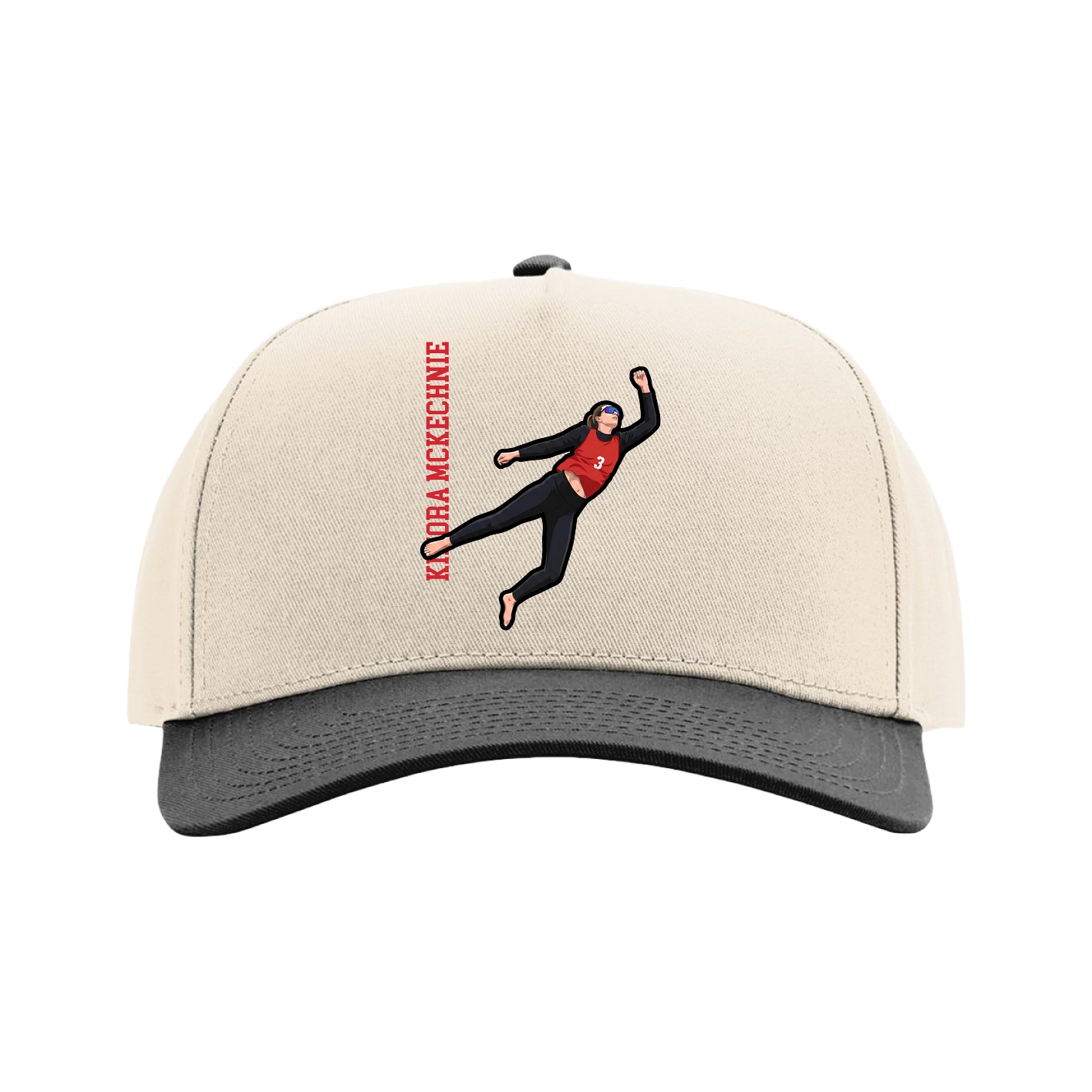 Full Fabric Five-Panel Champ Cap — Name Vertical in Cream/Black