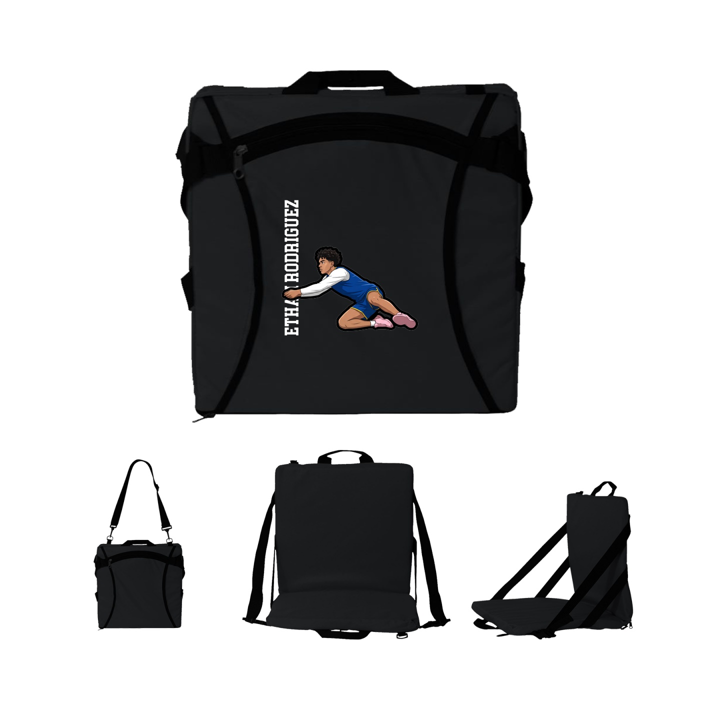 Folding Stadium Seat — Name Vertical in Black