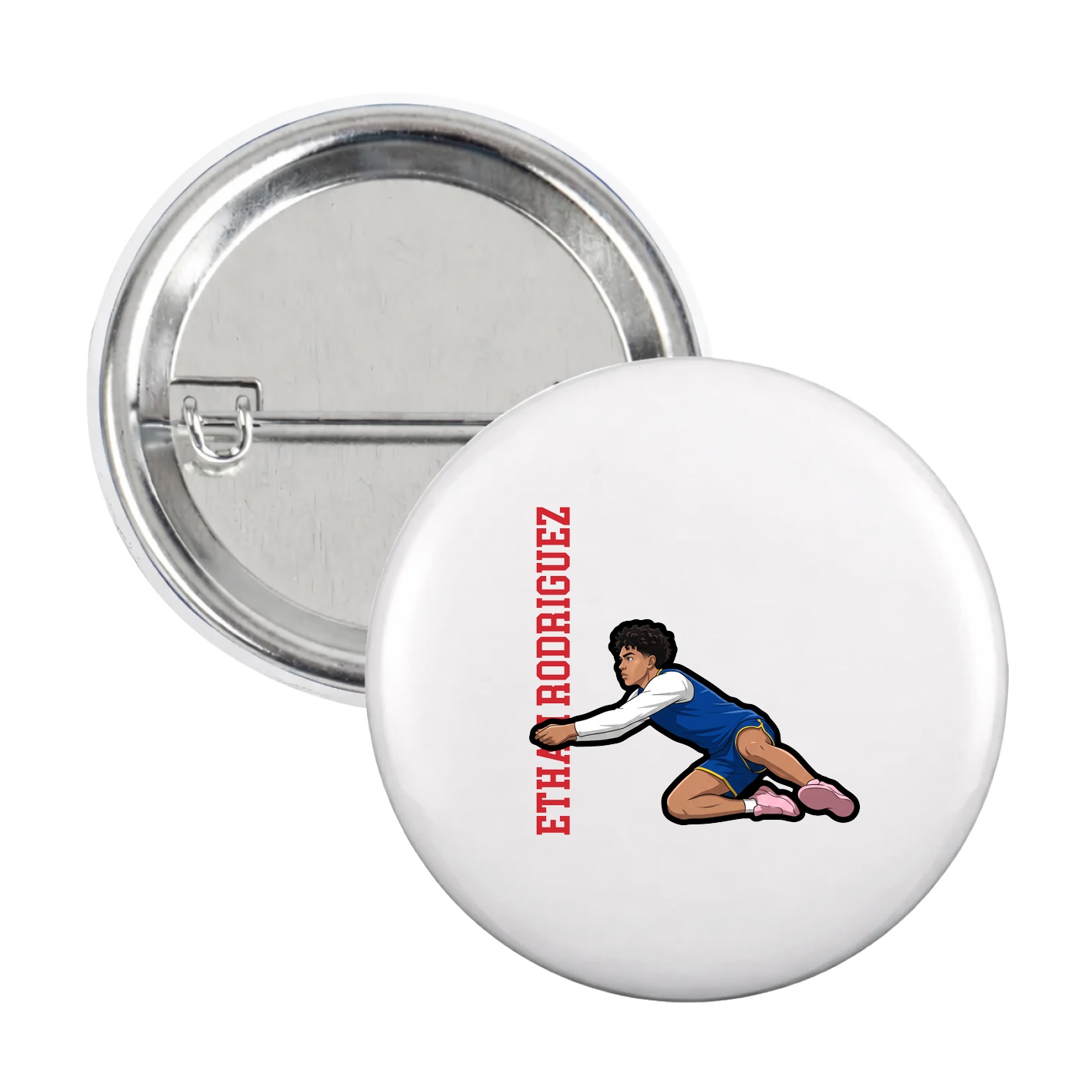 Game Day Button — Name Vertical in White