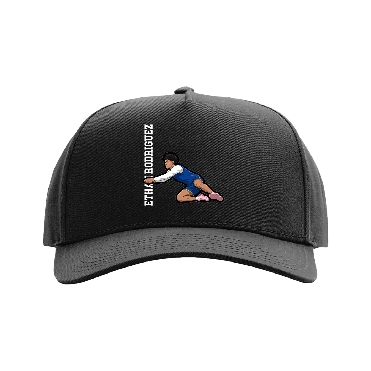 Full Fabric Five-Panel Champ Cap — Name Vertical in Black