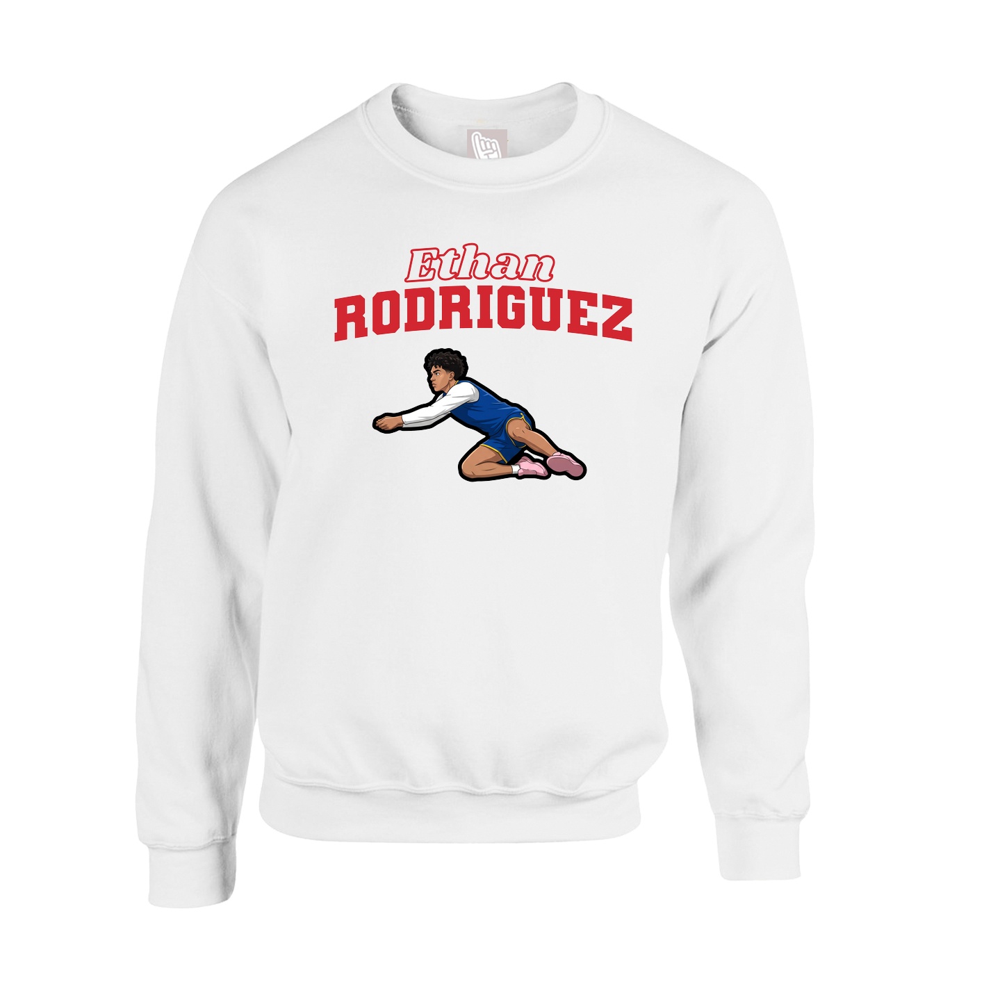 Fleece Crew — Name Arch in White