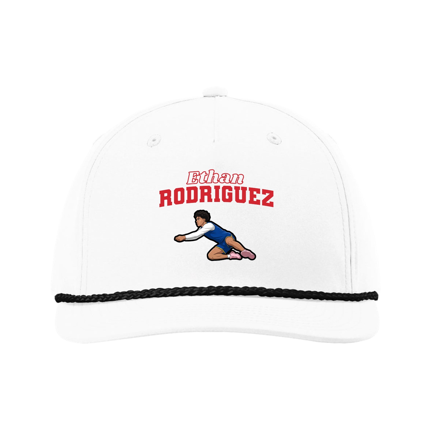 Five-Panel Classic Rope Cap — Name Arch in White