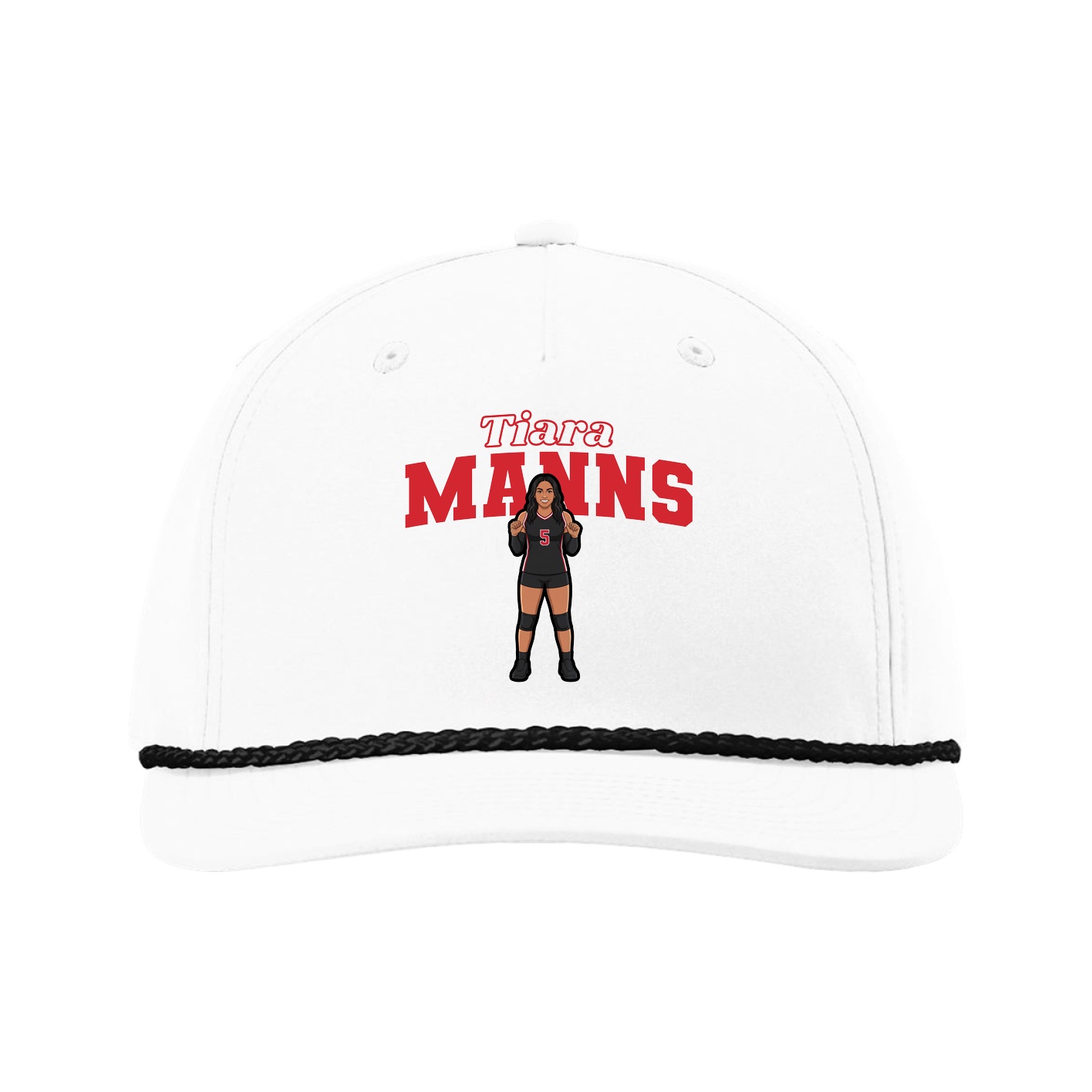 Five-Panel Classic Rope Cap — Name Arch in White