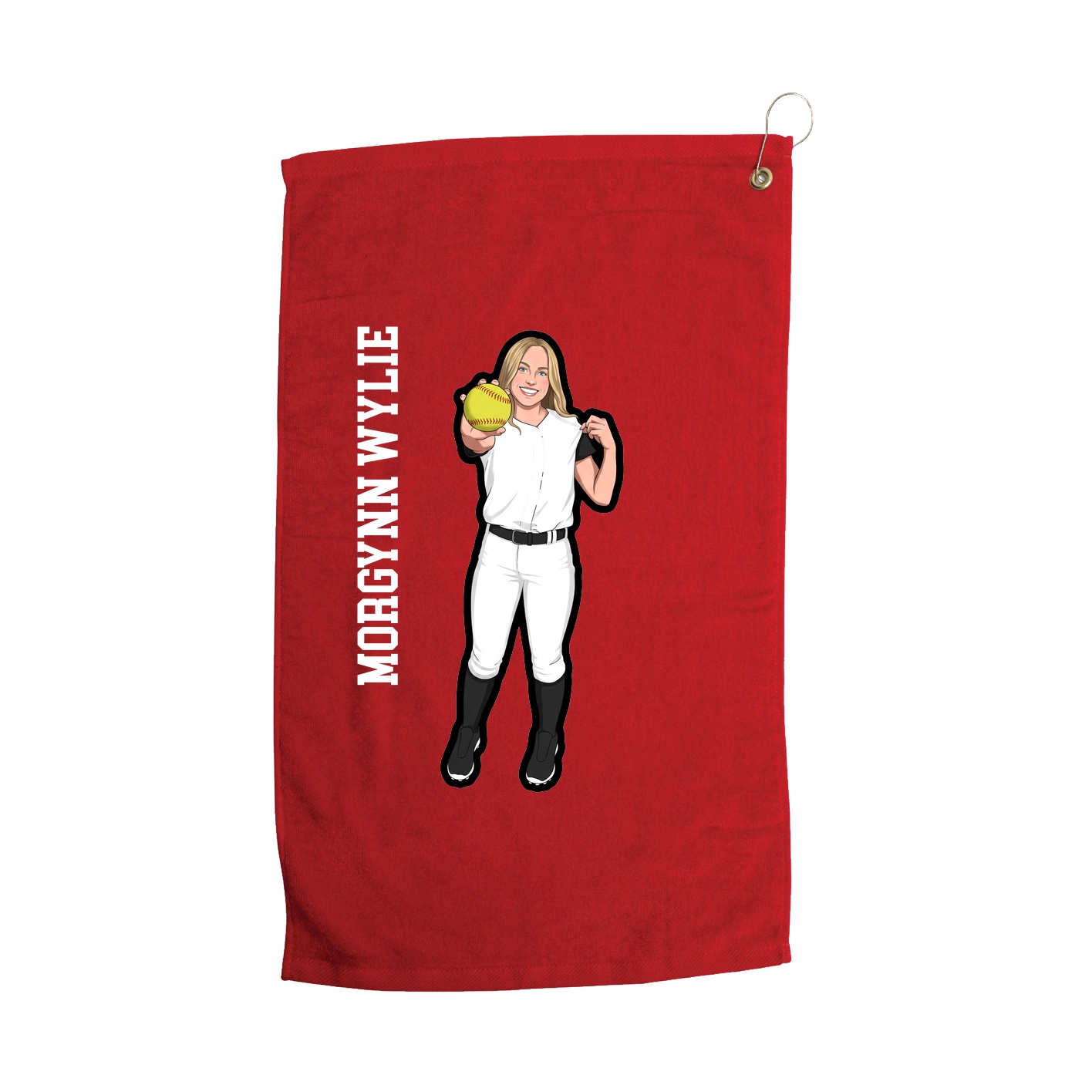 Golf Towel — Name Vertical in Red