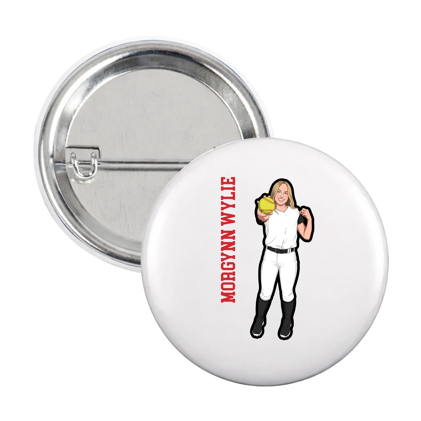 Game Day Button — Name Vertical in White