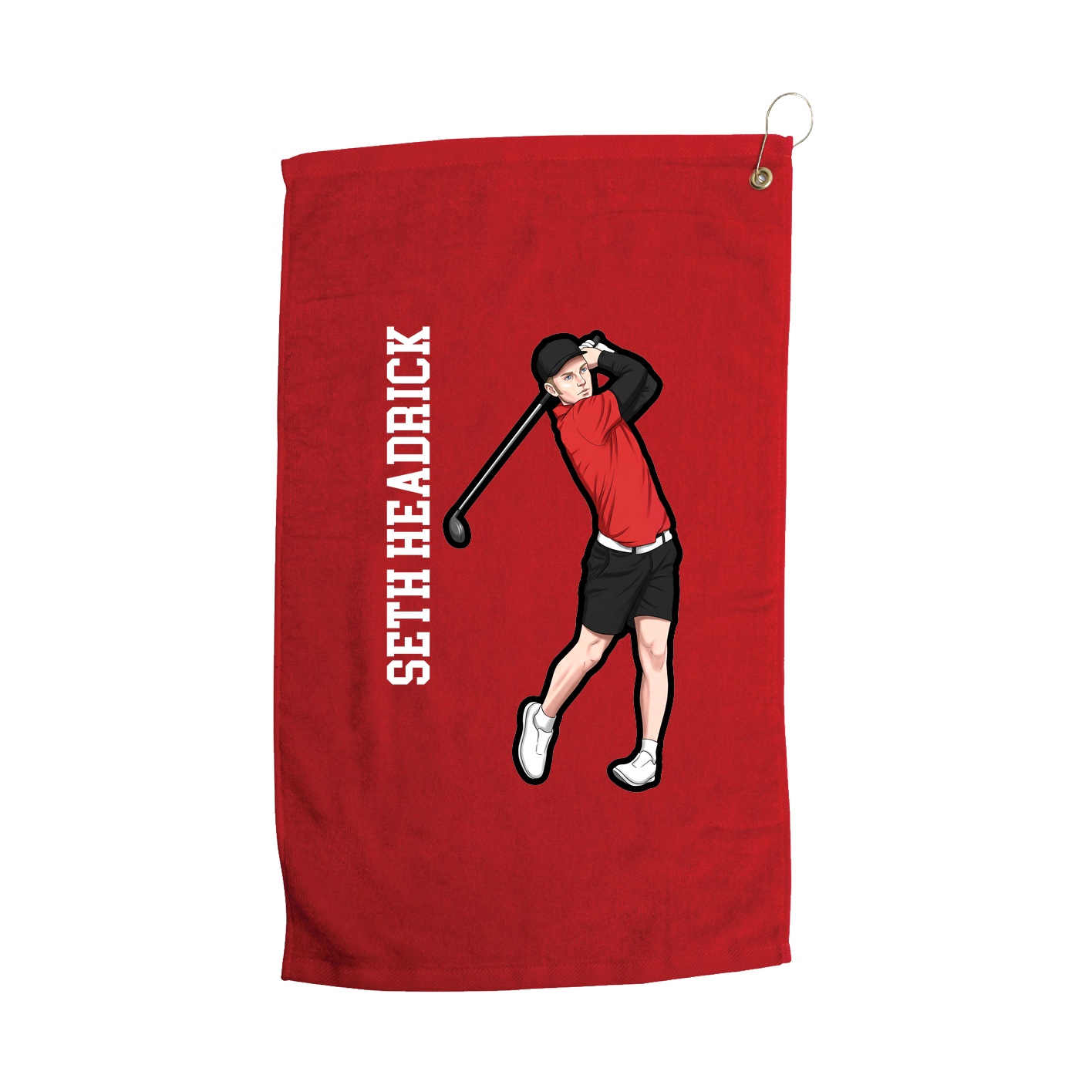 Golf Towel — Name Vertical in Red