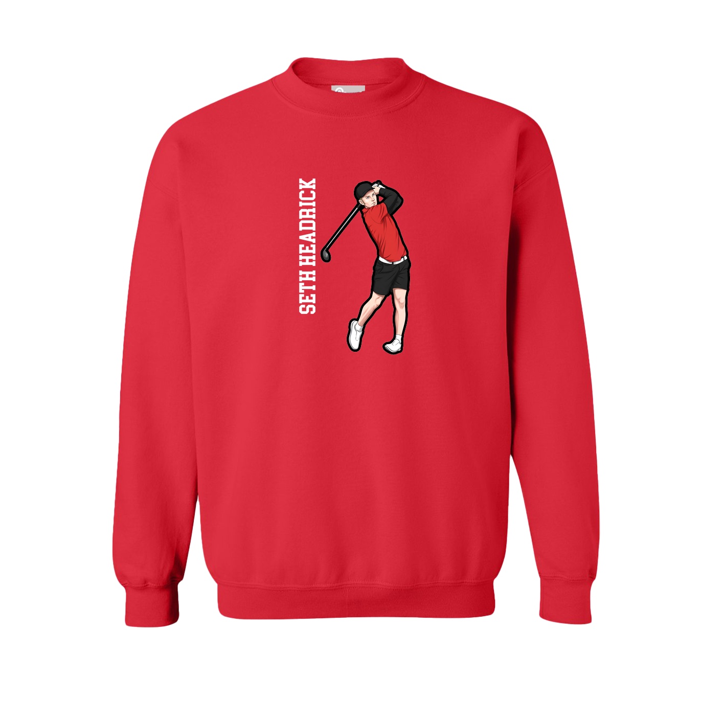 Fleece Crew — Name Vertical in Red