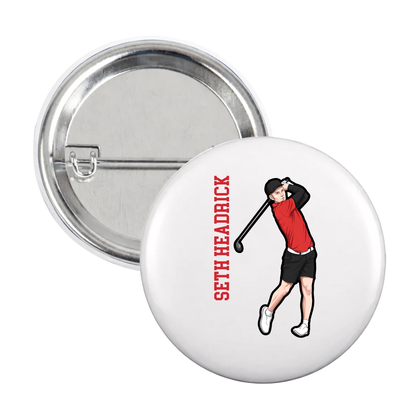 Game Day Button — Name Vertical in White