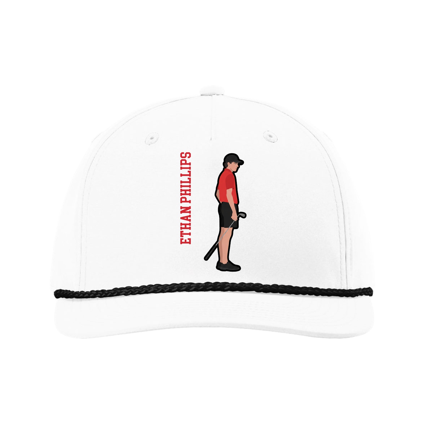Five-Panel Classic Rope Cap — Name Vertical in White
