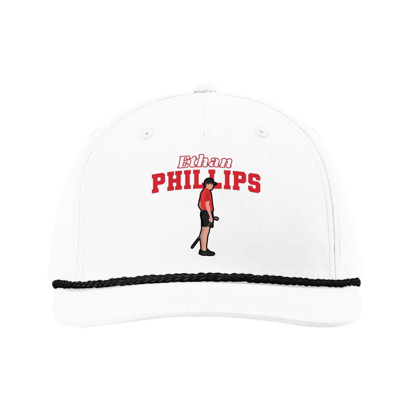 Five-Panel Classic Rope Cap — Name Arch in White