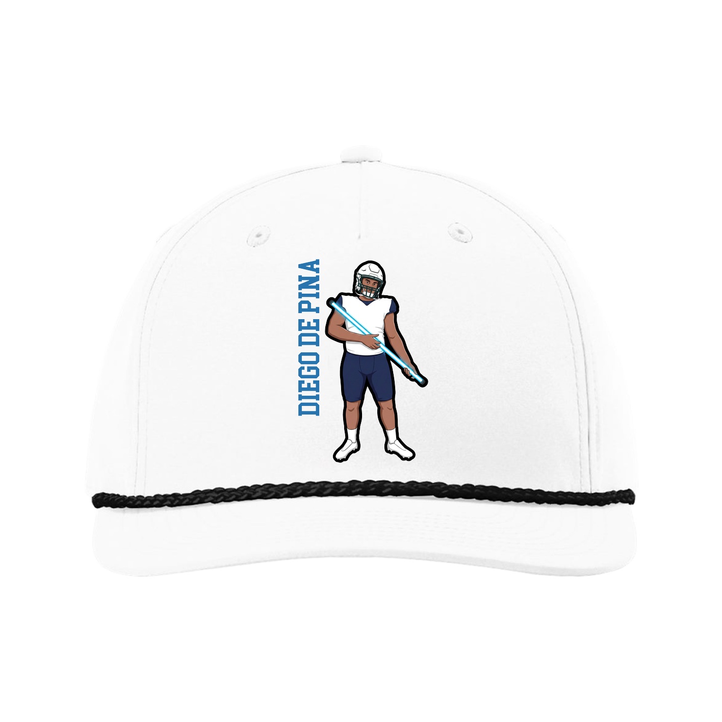 Five-Panel Classic Rope Cap — Name Vertical in White